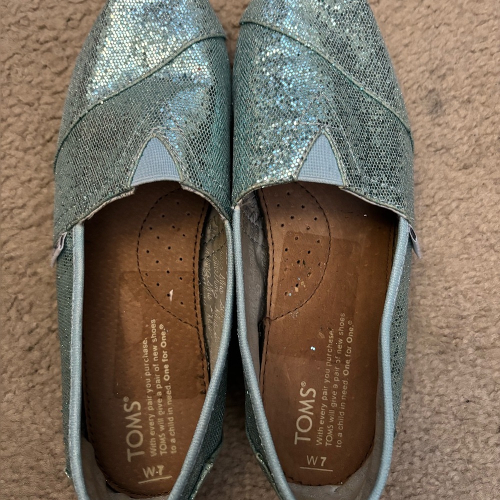 TOMS Women's Glitter Slip-On Shoes - Light Blue